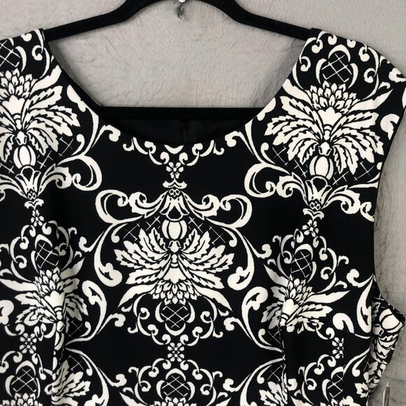 Sandra Darren Dress Womens 22W Black White Damask Sleeveless A-Line Plus Lined - Picture 16 of 16